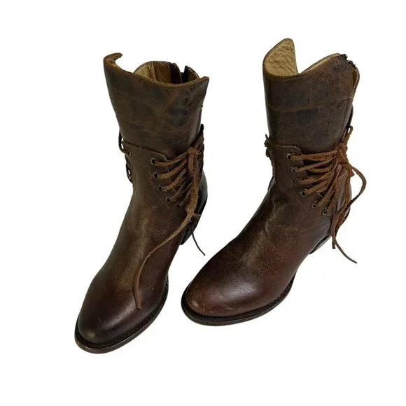 Stetson Womens Emory Boots Handmade Brown Distressed Leather Laced Western NEW - Picture 3 of 6